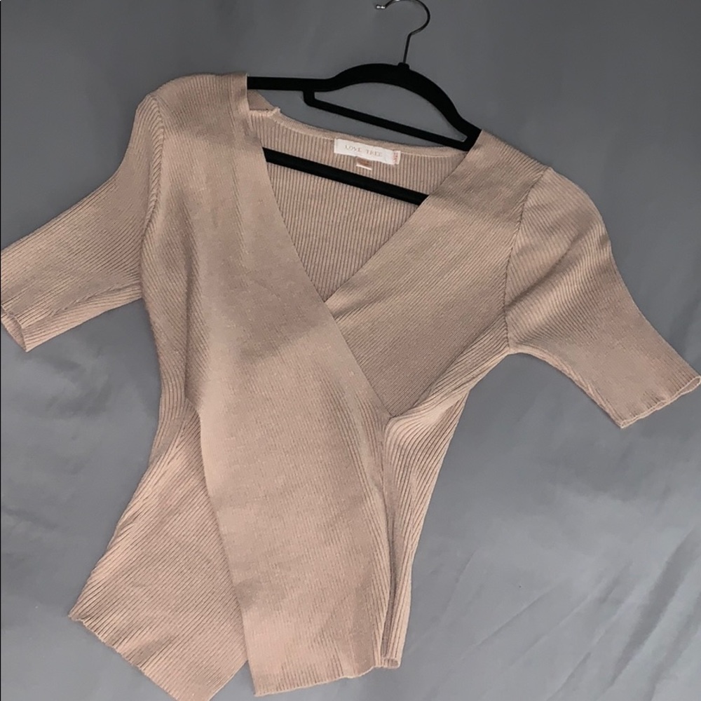 Blush Ribbed Knit wrapped Blouse